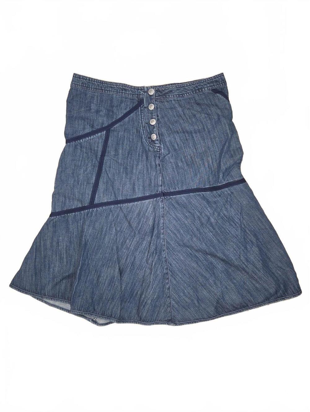 Oilily Blue Denim Panel Accent Skirt Button Front Womens Size 40